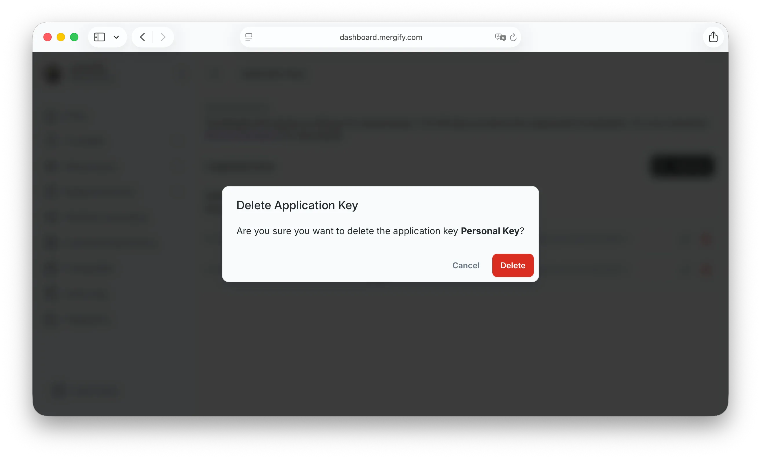 Delete application key